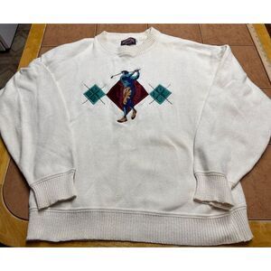 Vintage Nutmeg Mills Embroidered Knit Golf Sweater Size Large Made‎ In USA